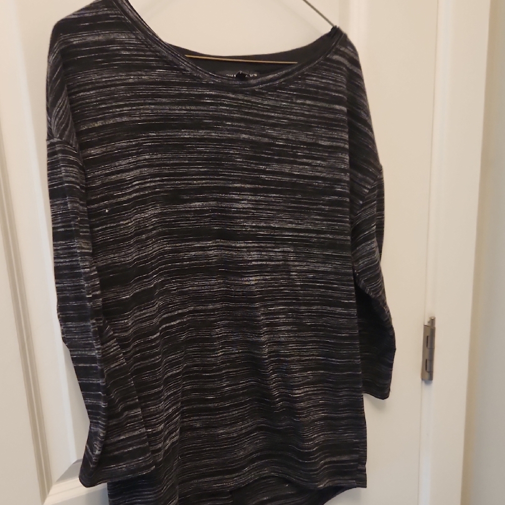 White House Black Market Black and Gray Striped Long-Sleeve Top